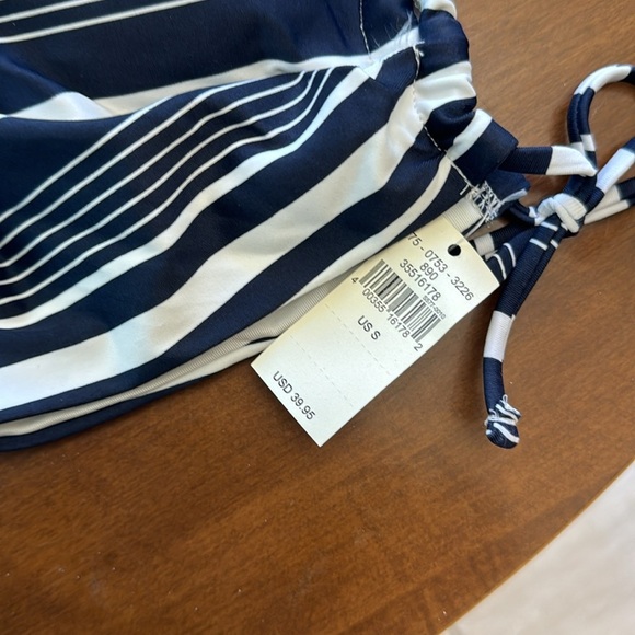 Aerie Blue White Stripe Tie Side Crop Bralette bikini Top Small - Picture 3 of 5